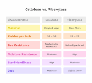 Table Comparing Blown In Insulation Materials visual selection
